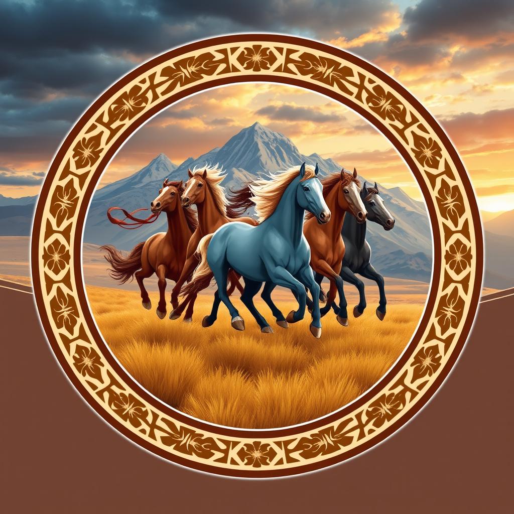 An emblem for a civilization inspired by the Mongols or Huns, reflecting their nomadic, raiding lifestyle and fierce warrior culture