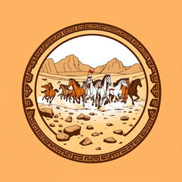 A 2D emblem for a civilization inspired by the Mongols or Huns, capturing their nomadic and raiding lifestyle