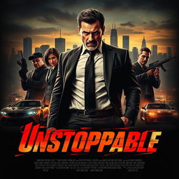 A gritty and intense movie poster design for a fictional drug cartel film titled 'Unstoppable'