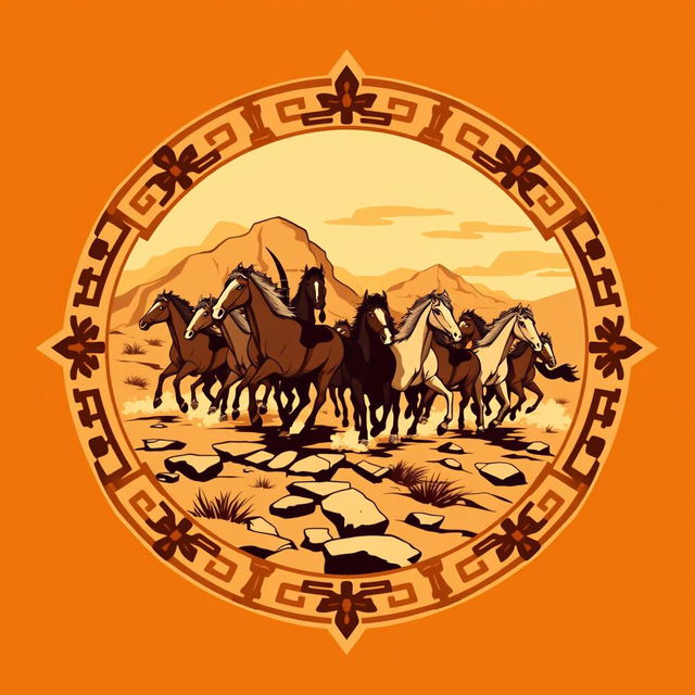 An emblem for a civilization inspired by the Mongols or Huns, showcasing their nomadic, raiding lifestyle