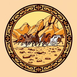 An emblem for a civilization inspired by the Mongols or Huns, showcasing their nomadic, raiding lifestyle
