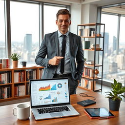 A professional in the field of data alchemy, standing confidently in a modern office environment