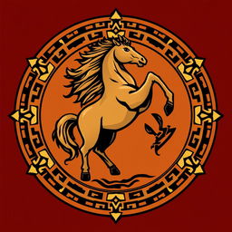 An emblem for a civilization inspired by the Mongols or Huns, embodying their nomadic and raiding culture