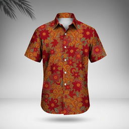 A beautifully designed batik shirt featuring traditional Indonesian motifs in rich colors