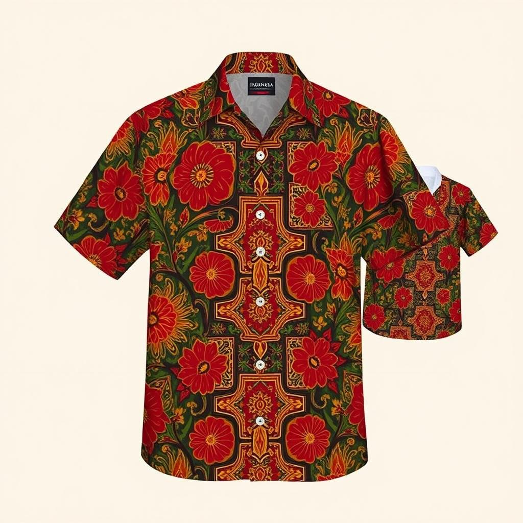 A beautifully designed batik shirt featuring traditional Indonesian motifs in rich colors