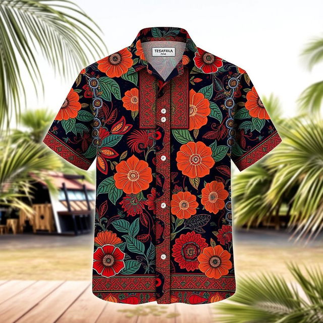 A beautifully designed batik shirt featuring traditional Indonesian motifs in rich colors