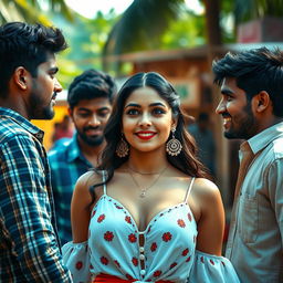 A visually captivating scene featuring a young woman inspired by Kiara Advani, exuding confidence and charm in a vibrant outdoor setting