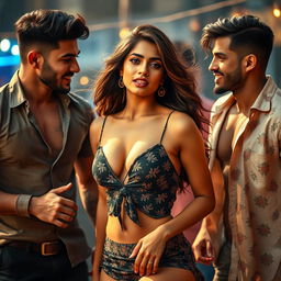 A dramatic and expressive scene featuring a young woman inspired by Kiara Advani, embodying confidence and allure in a dynamic setting