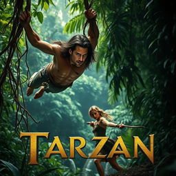 An exhilarating trailer scene for 'Tarzan (2025)' featuring Henry Cavill as Tarzan and Angelina Jolie as a fierce hunter