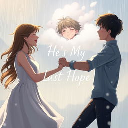 A romantic scene of a girl and a boy dancing joyfully in the rain, surrounded by droplets glistening in the light