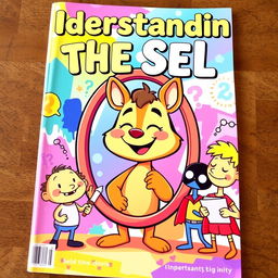 A vibrant and colorful magazine cover featuring cartoon characters engaged in self-discovery activities