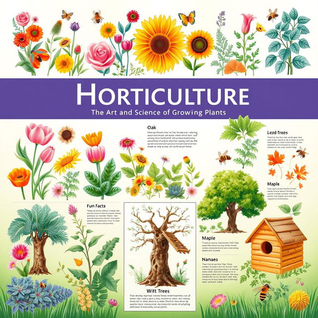 A beautifully arranged educational poster titled 'Horticulture: The Art and Science of Growing Plants'