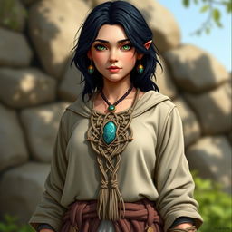 Full body image of a character named Sor Magnosa, a female gnome druid from a Dungeons & Dragons 5e setting