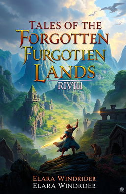 A captivating book cover for 'Tales of the Forgotten Lands' by Elara Windrider