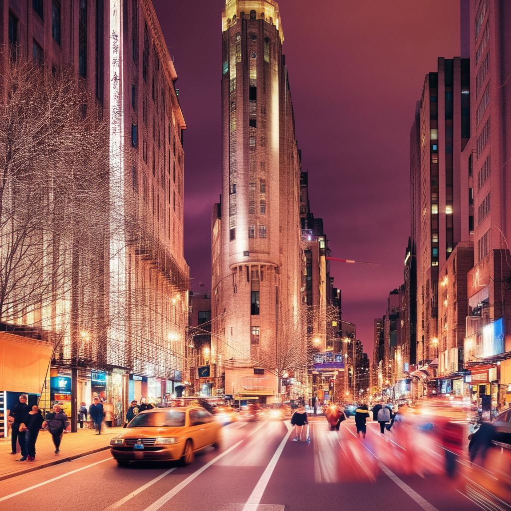 A bustling road filled with pedestrians and various types of vehicles, creating a dynamic street scene.