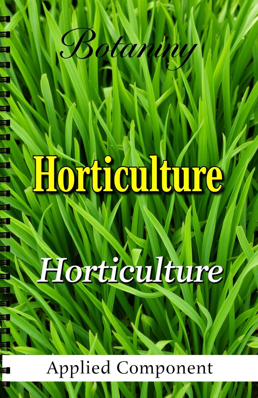 A vibrant cover page design featuring a lush green grass background, with the word 'Horticulture' in bold, eye-catching typography placed prominently in the center