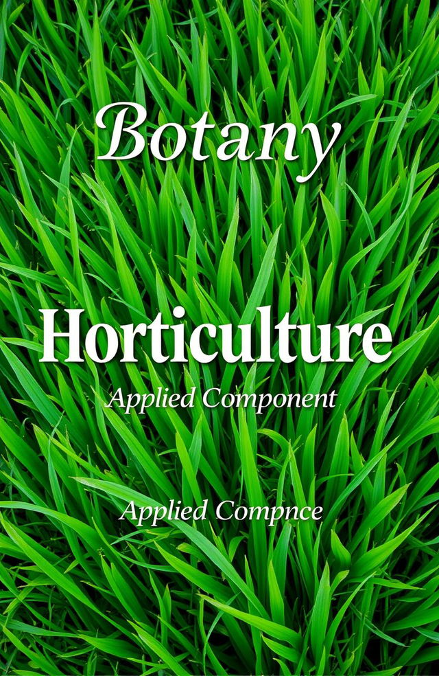 A vibrant cover page design featuring a lush green grass background, with the word 'Horticulture' in bold, eye-catching typography placed prominently in the center