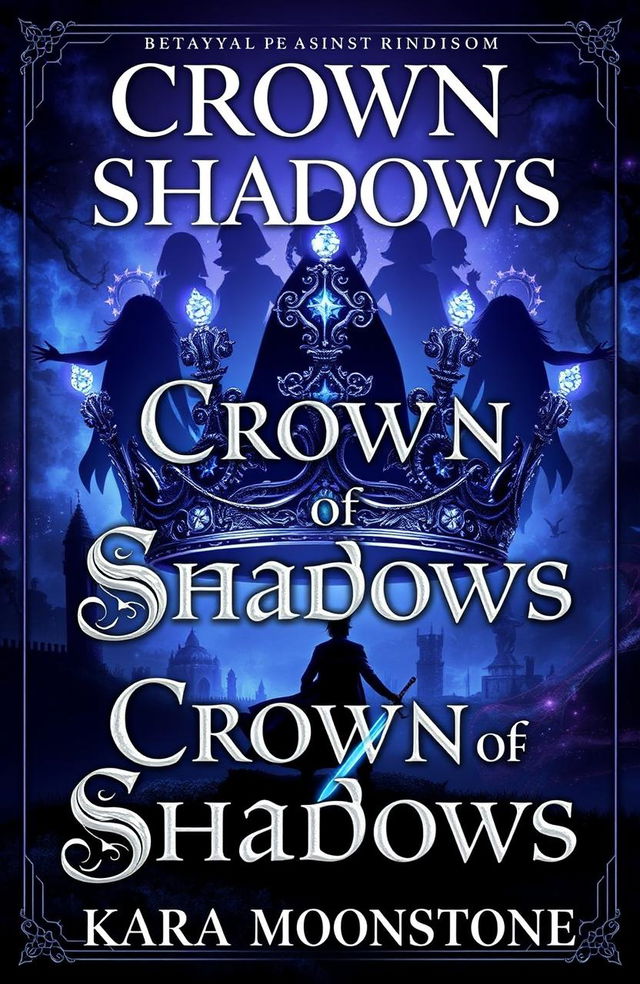 An enchanting book cover for 'Crown of Shadows' by Kara Moonstone, featuring a dark fantasy theme