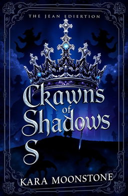 An enchanting book cover for 'Crown of Shadows' by Kara Moonstone, featuring a dark fantasy theme