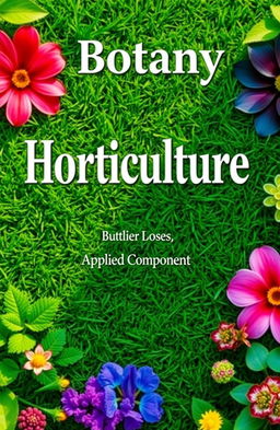 An artistic cover page design featuring the word "Horticulture" written boldly over a lush, green grass background