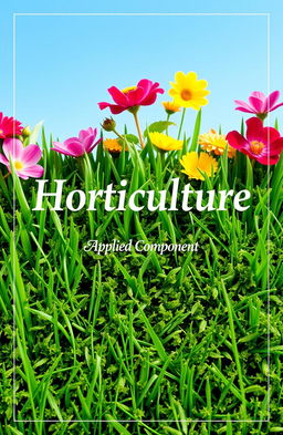 An artistic cover page design featuring the word "Horticulture" written boldly over a lush, green grass background