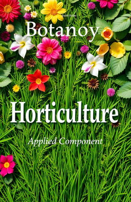 An artistic cover page design featuring the word "Horticulture" written boldly over a lush, green grass background
