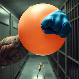 An extreme close-up view of a large muscular African American arm covered with intricate prison tattoos