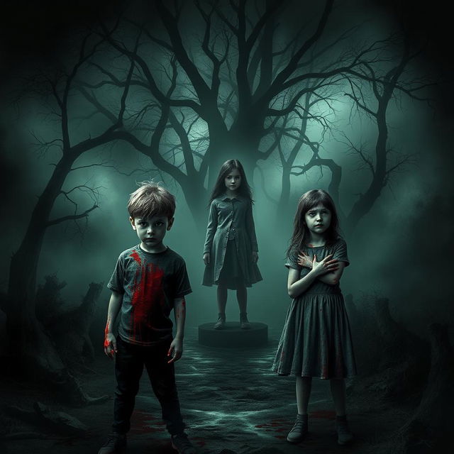 An intense horror book cover featuring a chilling scene set in a dark, secluded area