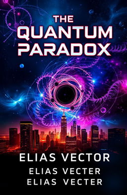 A stunning book cover design for 'The Quantum Paradox' by Elias Vector, featuring a visually striking representation of quantum physics concepts
