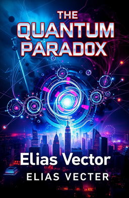 A stunning book cover design for 'The Quantum Paradox' by Elias Vector, featuring a visually striking representation of quantum physics concepts