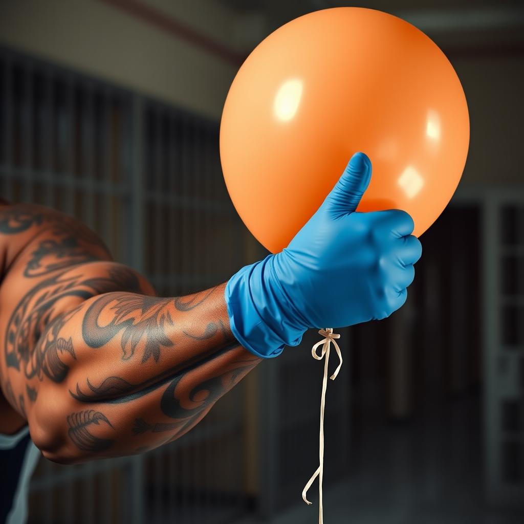 An extreme close-up of a large, muscular African American arm, showcasing intricate prison tattoos