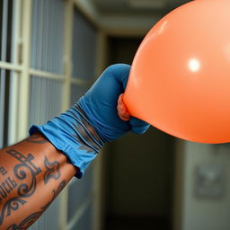 An extreme close-up of a large, muscular African American arm, showcasing intricate prison tattoos