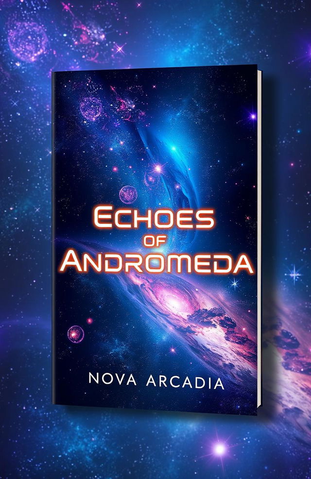 A captivating book cover design for 'Echoes of Andromeda' by Nova Arcadia