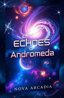 A captivating book cover design for 'Echoes of Andromeda' by Nova Arcadia