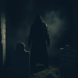 A mysterious scene depicting a single figure shrouded in darkness, making their identity unclear