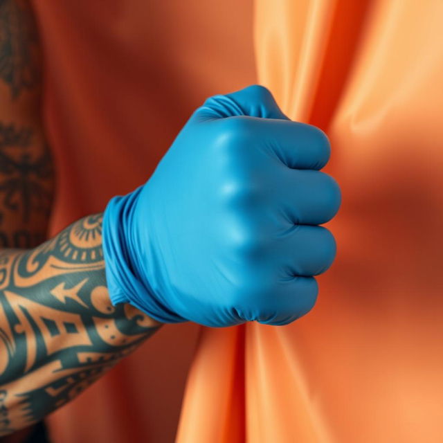 An extreme close-up of a large muscular African American arm, showcasing intricate prison tattoos