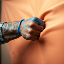 An extreme close-up of a large muscular African American arm, showcasing intricate prison tattoos