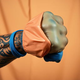 An extreme close-up of a large, muscular African American arm adorned with intricate prison tattoos