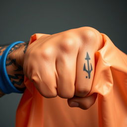 An extreme close-up of a large, muscular African American arm adorned with intricate prison tattoos