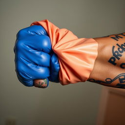 An extreme close-up depicting a muscular African American arm with prominent prison tattoos
