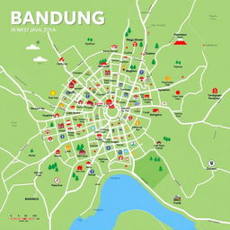 A detailed map of Bandung city, located in West Java, Indonesia