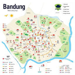 A detailed map of Bandung city, located in West Java, Indonesia