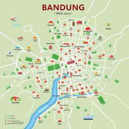 A detailed map of Bandung city, located in West Java, Indonesia