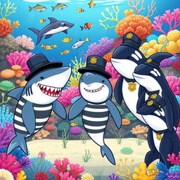 A whimsical illustration for a children's book featuring a colorful underwater scene