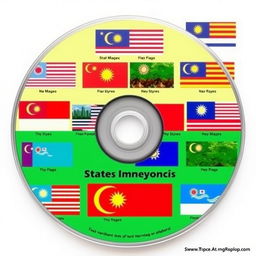 An interactive CD showcasing the flags of the states in Malaysia, featuring a colorful and engaging layout for each state's unique flag