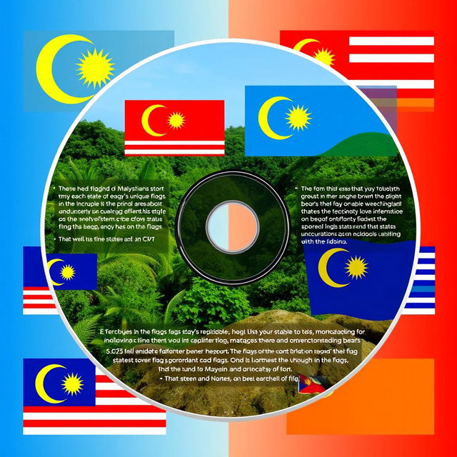 An interactive CD showcasing the flags of the states in Malaysia, featuring a colorful and engaging layout for each state's unique flag