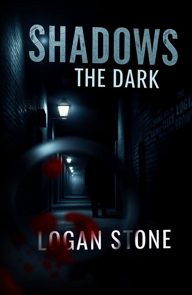 A captivating book cover design for a thriller novel titled 'Shadows in the Dark' by Logan Stone