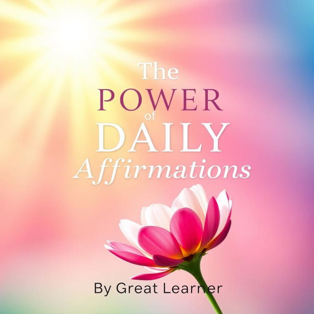 A bright and uplifting book cover for *The Power of Daily Affirmations* by Great Learner, featuring soft, inspiring pastel colors such as pinks, yellows, and blues