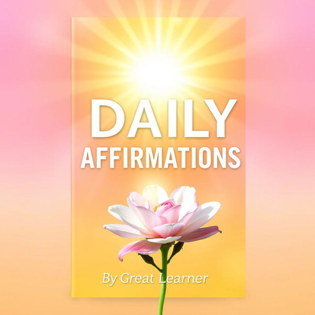 A bright and uplifting book cover for *The Power of Daily Affirmations* by Great Learner, featuring a harmonious blend of soft, inspiring pastel colors including pinks, yellows, and blues