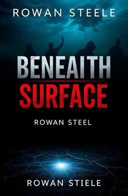 A dramatic book cover design for 'Beneath the Surface' by Rowan Steele, focusing on themes of thriller and suspense